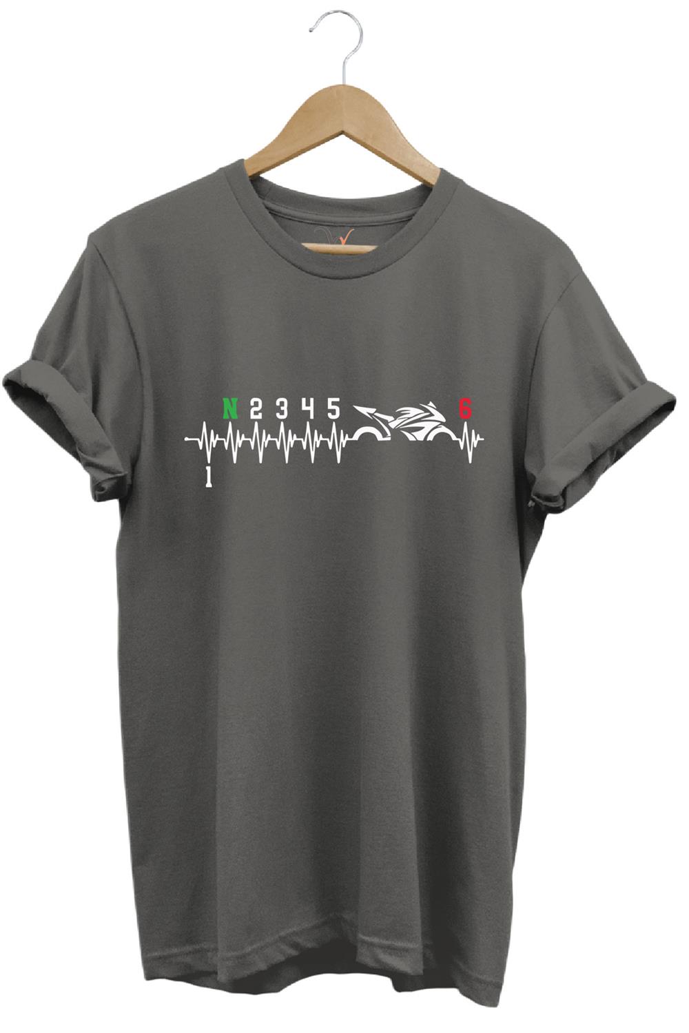 Motorcu Motorsiklet Kalp Ritmi Baskılı 1N23456 Regular Fit %100 Pamuk T-Shirt - Antrasit