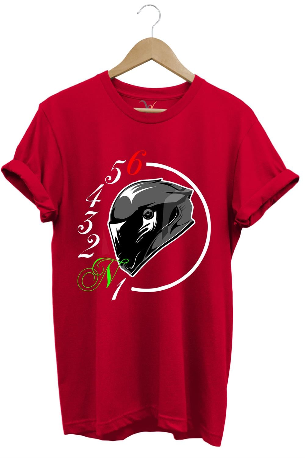 Motorcu Motorsiklet Vites Geçişleri ve Kask Tasarımlı 1N23456 %100 Pamuk Regular Fit T-Shirt - Kırmızı