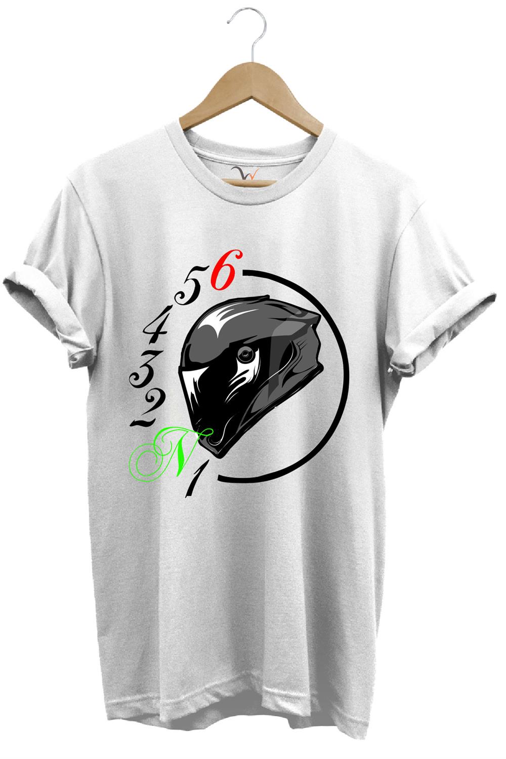 Motorcu Motorsiklet Vites Geçişleri ve Kask Tasarımlı 1N23456 %100 Pamuk Regular Fit T-Shirt - Beyaz