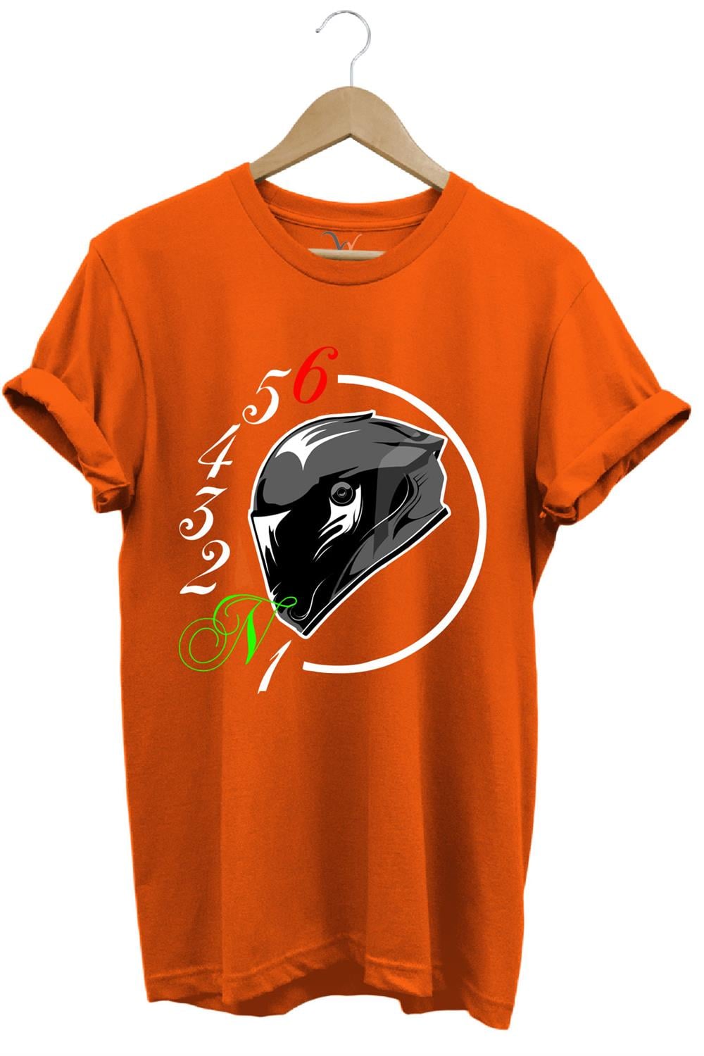 Motorcu Motorsiklet Vites Geçişleri ve Kask Tasarımlı 1N23456 %100 Pamuk Regular Fit T-Shirt - Turuncu
