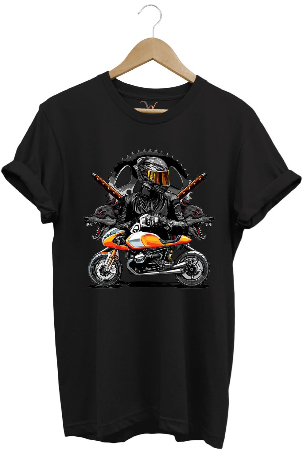 Motorsiklet Haki T-Shirt Katana Motor Kurt Ve Motorcu Baskılı Regular Fit %100 Pamuk T-Shirt - Siyah
