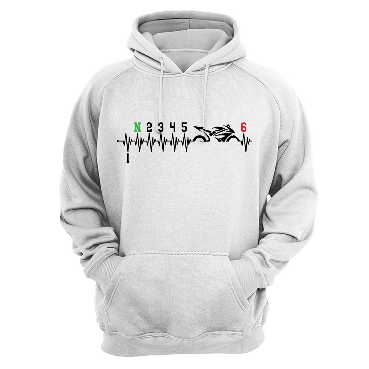 Motorsiklet Motorcu Kalp Ritmi 1N23456 Vites Geçişleri %100 Pamuk Sweatshirt - Beyaz