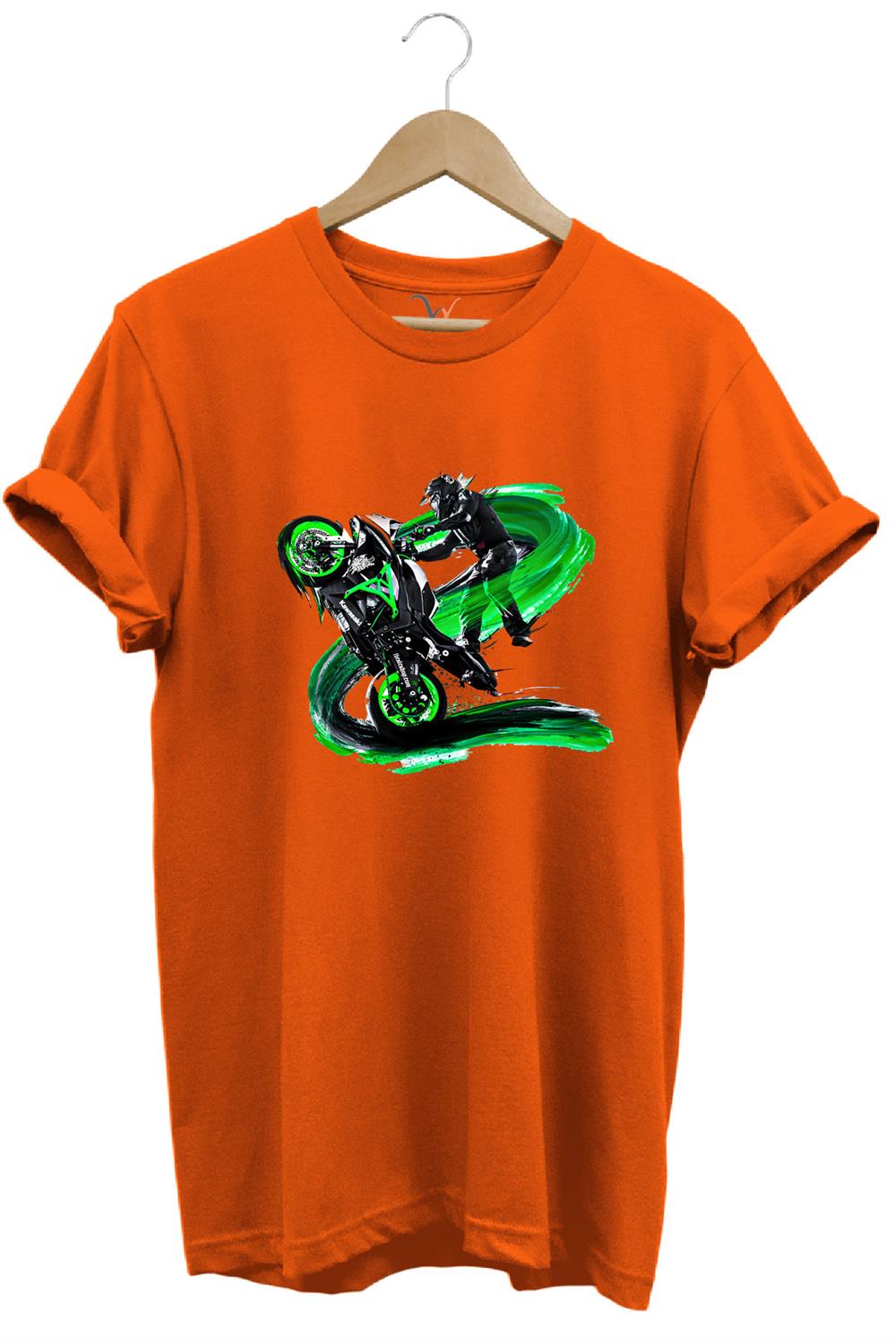 Motorsiklet Motorcu Özel Yaz Tasarımlı Ride On Summer Regular Fit %100 Pamuk T-Shirt - Turuncu