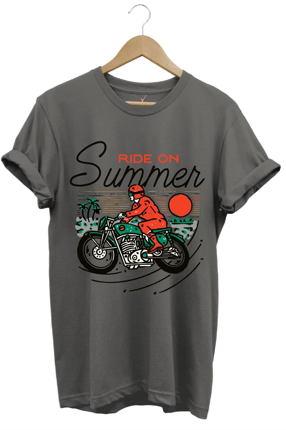 Motorsiklet Motorcu Özel Yaz Tasarımlı Ride On Summer Regular Fit %100 Pamuk T-Shirt - Antrasit