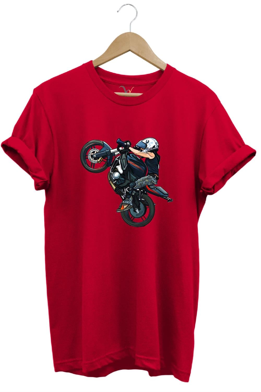 Motosiklet Racing Ön Kaldıran Motorcu Baskılı %100 Pamuk Regular Fit Bisiklet Yaka T-Shirt - Kırmızı