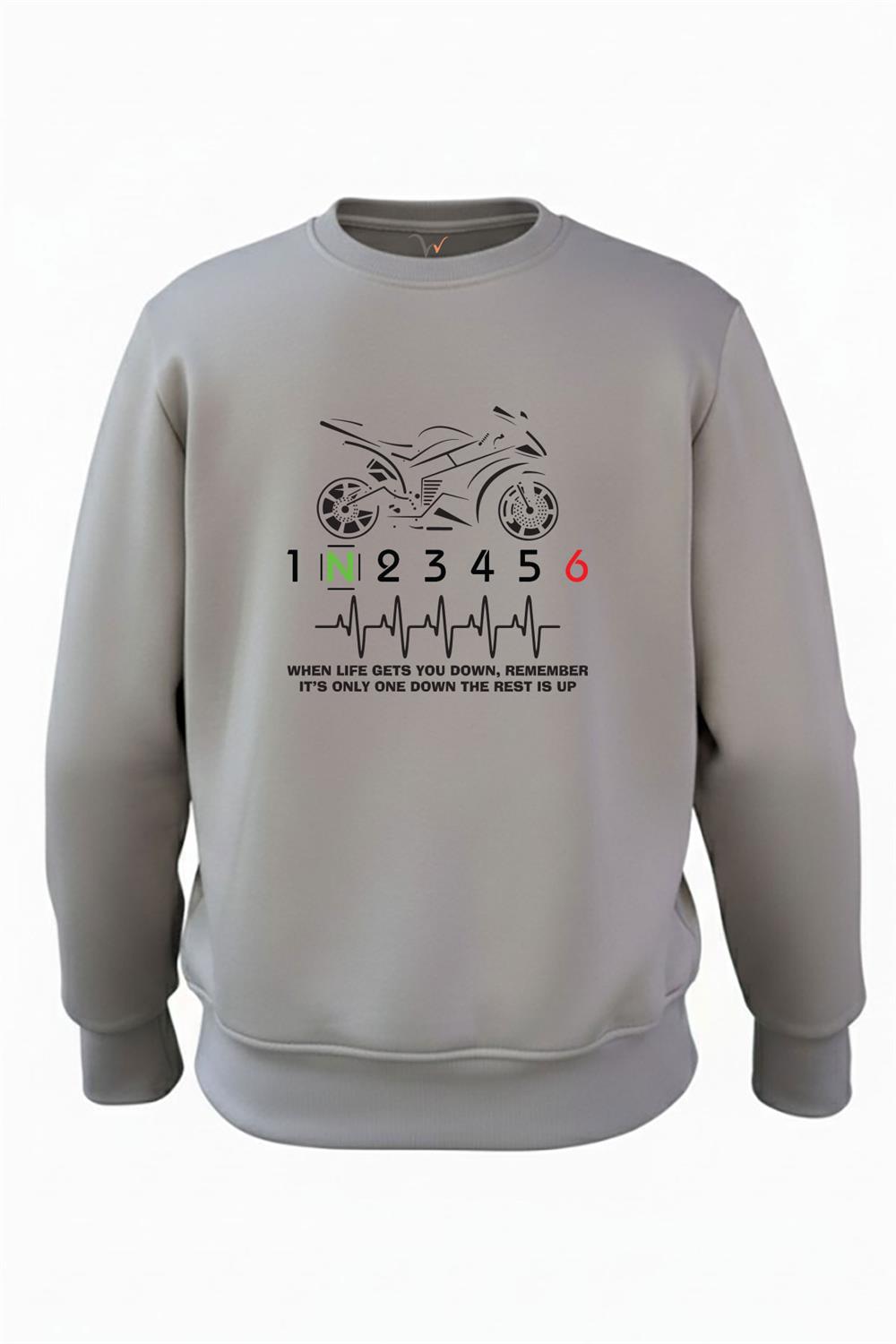 Motosiklet Vites Geçişleri Hearth Beat Pulse Baskılı Regular Fit 3İp Şardonlu %100 Pamuk Sweatshirt - Antrasit