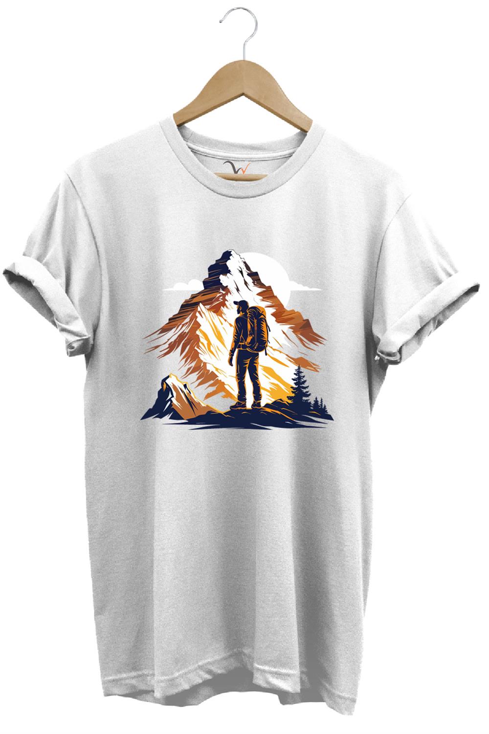 Mountain Dağ Yürüyüşü Ve Kar Manzara Baskılı %100 Pamuk Unisex Regular Fit T-Shirt - Beyaz
