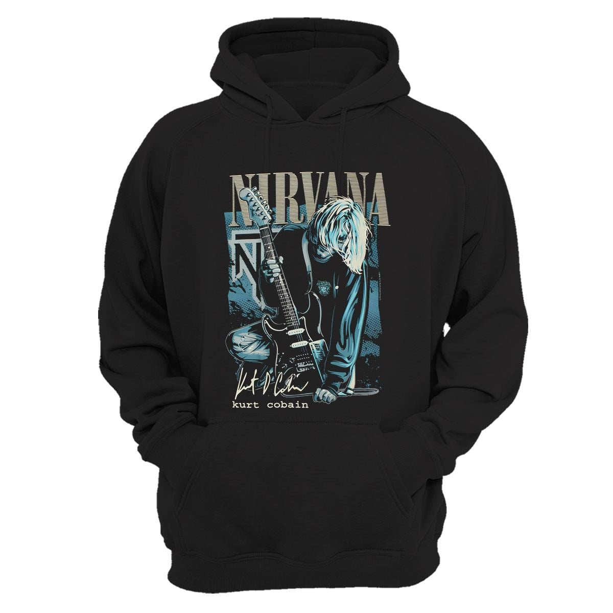 Müzik Grubu Nirvana Baskılı %100 Pamuk Sweatshirt - Siyah