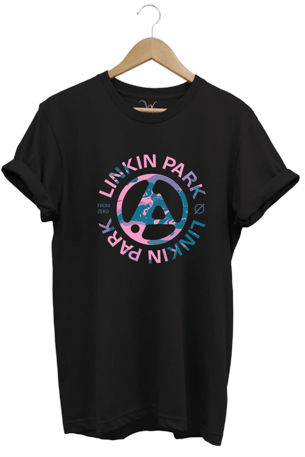 Müzik Grubu Rock Metal Baskılı Linkin Park Cool %100 Pamuk Bisiklet Yaka T-Shirt - Siyah