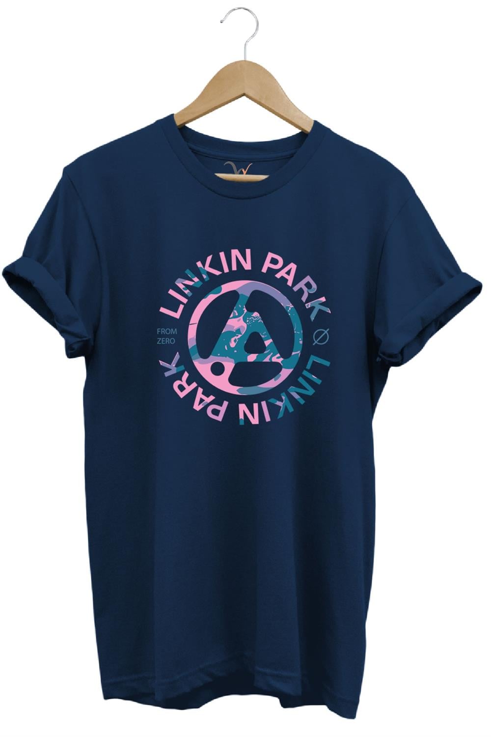 Müzik Grubu Rock Metal Baskılı Linkin Park Cool %100 Pamuk Bisiklet Yaka T-Shirt - Lacivert