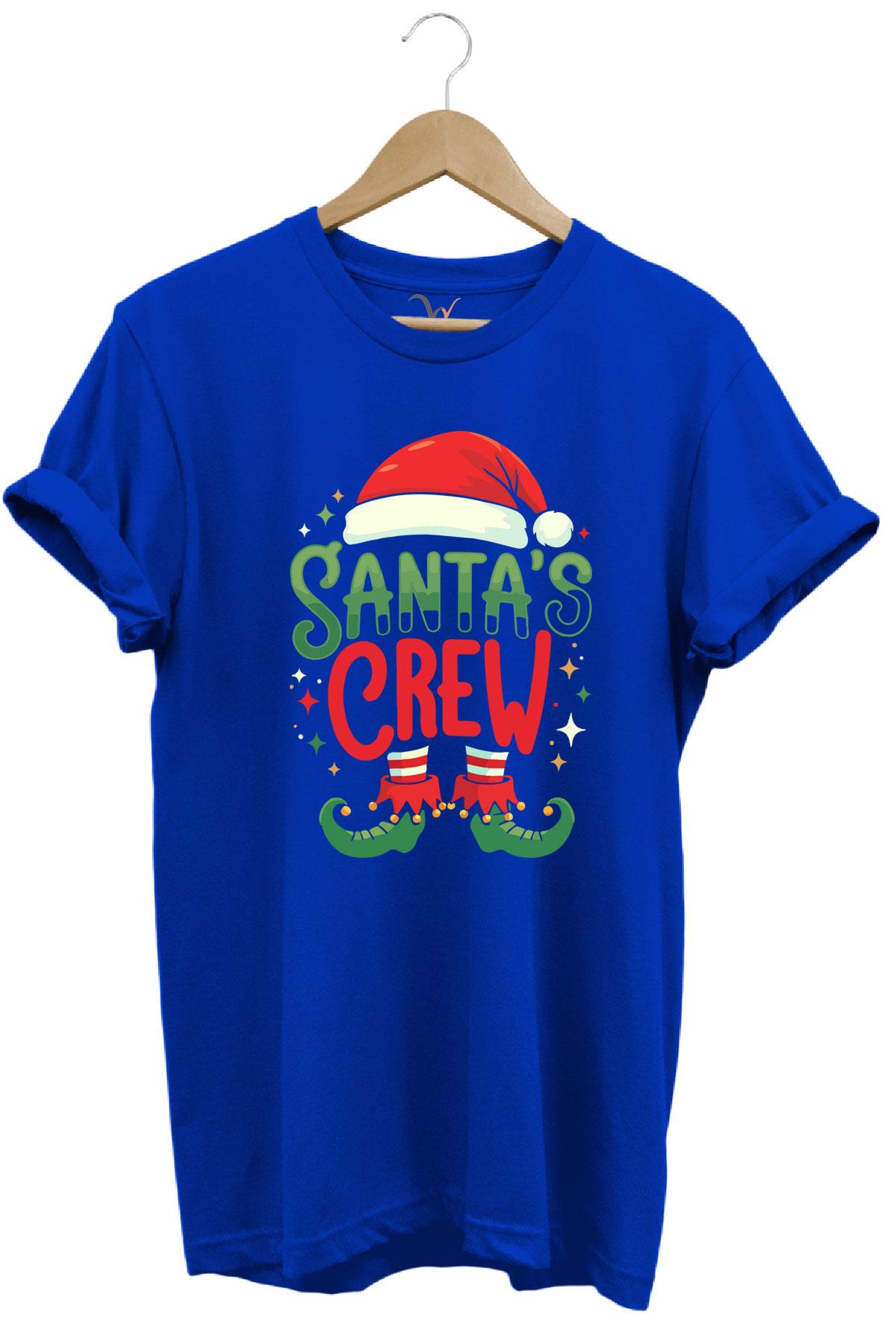 Noel Baba Yılbaşı Christmas Yeni Yıl Hediyesi Baskılı %100 Pamuk Regular Fit T-Shirt - Mavi