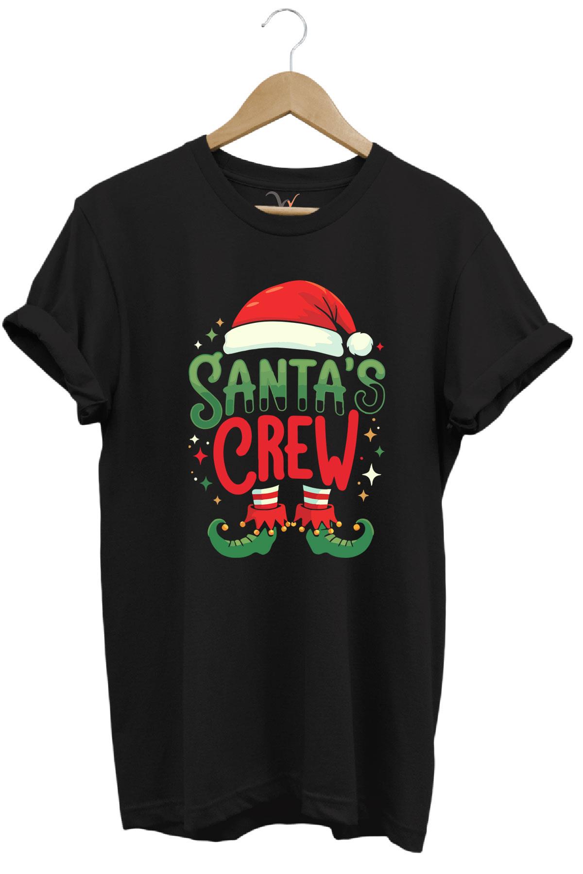 Noel Baba Yılbaşı Christmas Yeni Yıl Hediyesi Baskılı %100 Pamuk Regular Fit T-Shirt - Siyah