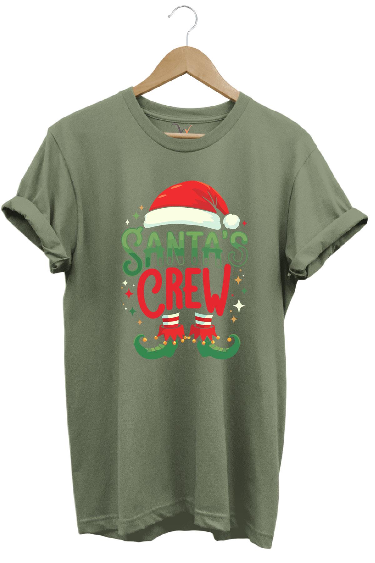 Noel Baba Yılbaşı Christmas Yeni Yıl Hediyesi Baskılı %100 Pamuk Regular Fit T-Shirt - Haki