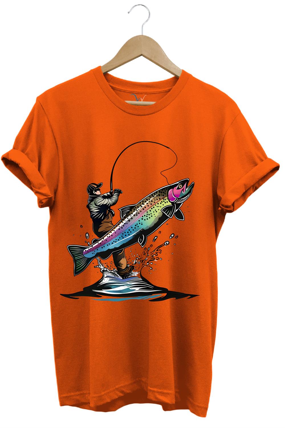 Olta İle Balıkçılık Fishing Balık Avcılığı Alabalık Turna Avcılığı Regular Fit %100 Pamuk Tişört - Turuncu