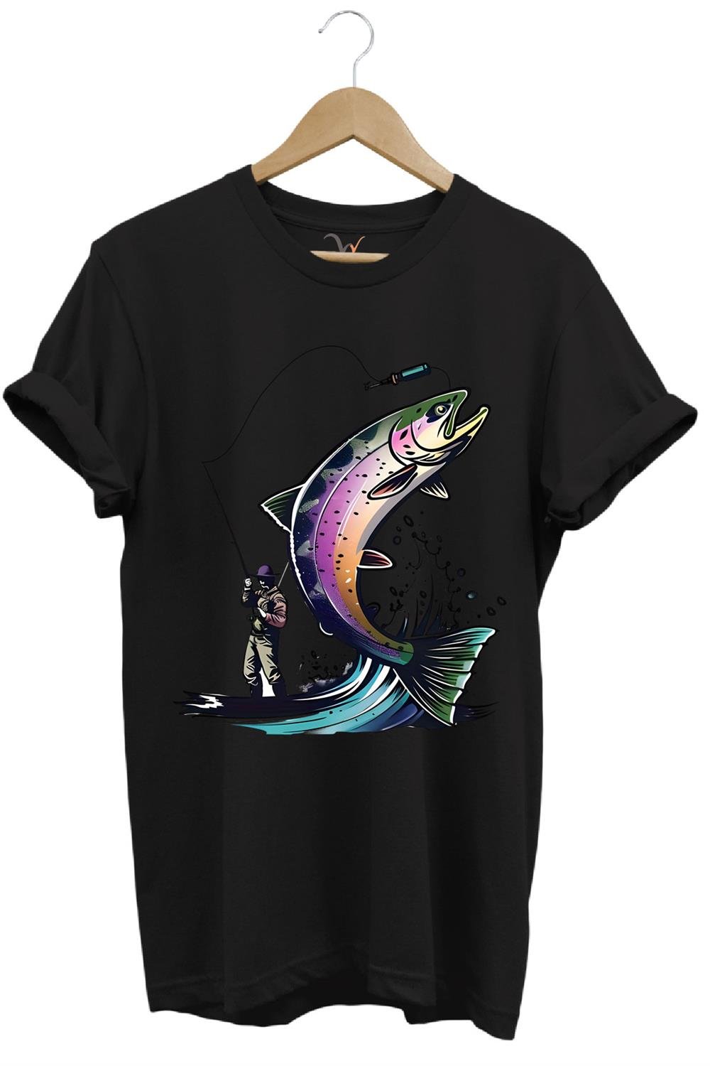 Olta İle Balıkçılık Fishing Balık Avcılığı Alabalık Turna Avcılığı Regular Fit %100 Pamuk Tişört - Siyah