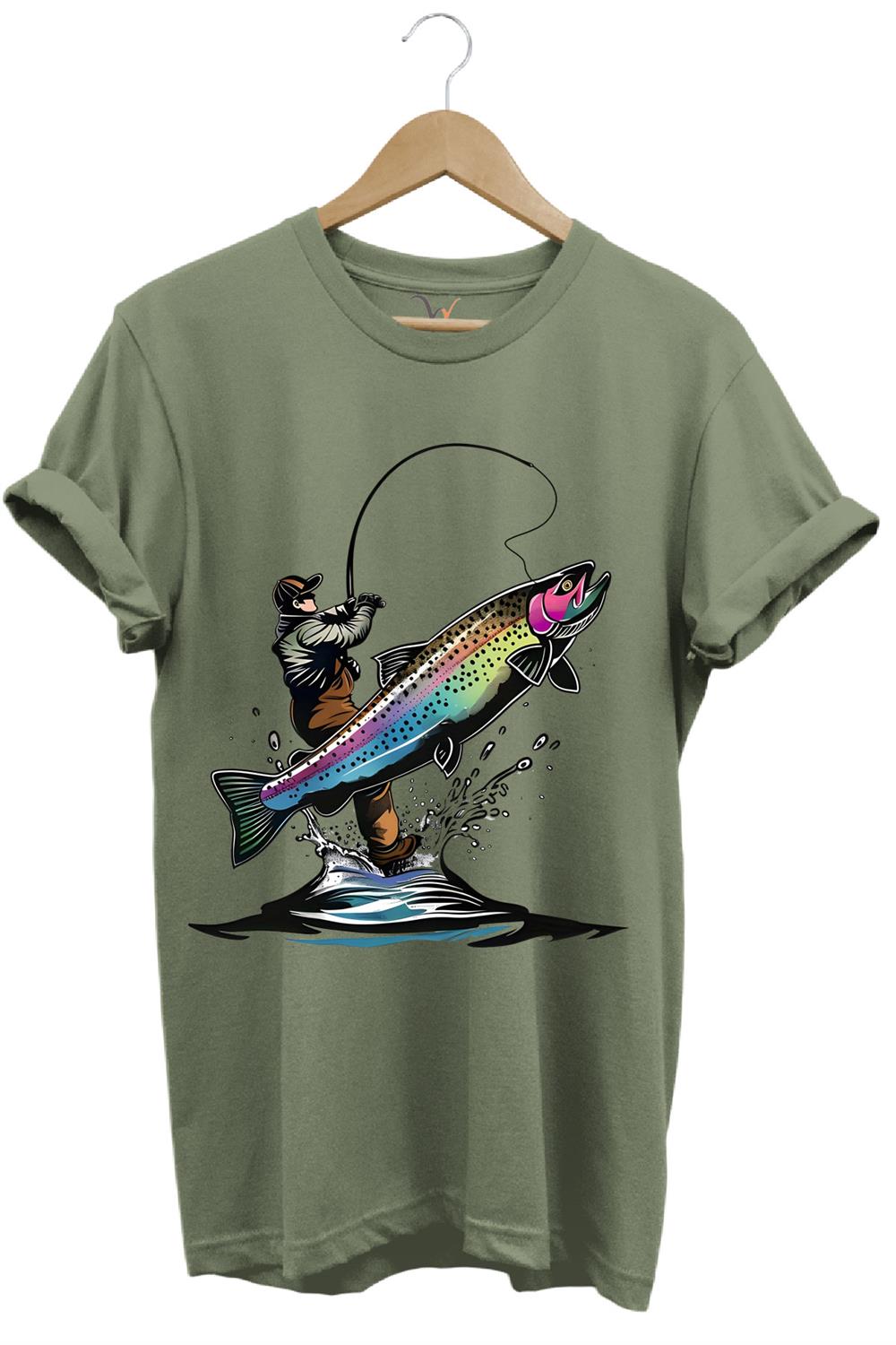 Olta İle Balıkçılık Fishing Balık Avcılığı Alabalık Turna Avcılığı Regular Fit %100 Pamuk Tişört - Haki