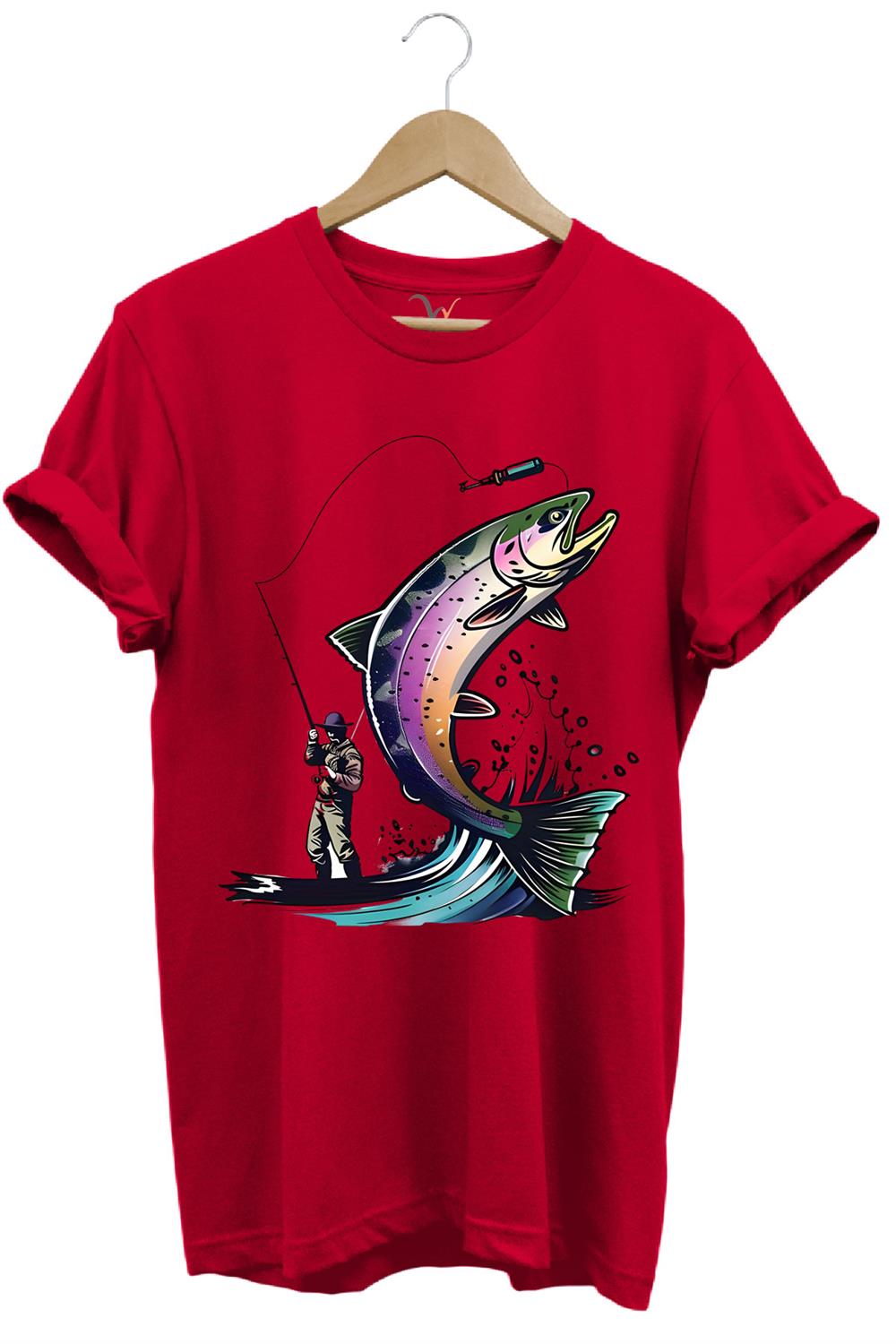 Olta İle Balıkçılık Fishing Balık Avcılığı Alabalık Turna Avcılığı Regular Fit %100 Pamuk Tişört - Kırmızı