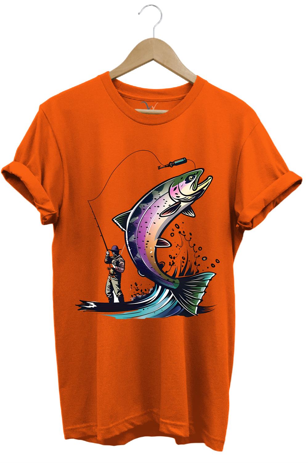 Olta İle Balıkçılık Fishing Balık Avcılığı Alabalık Turna Avcılığı Regular Fit %100 Pamuk Tişört - Turuncu