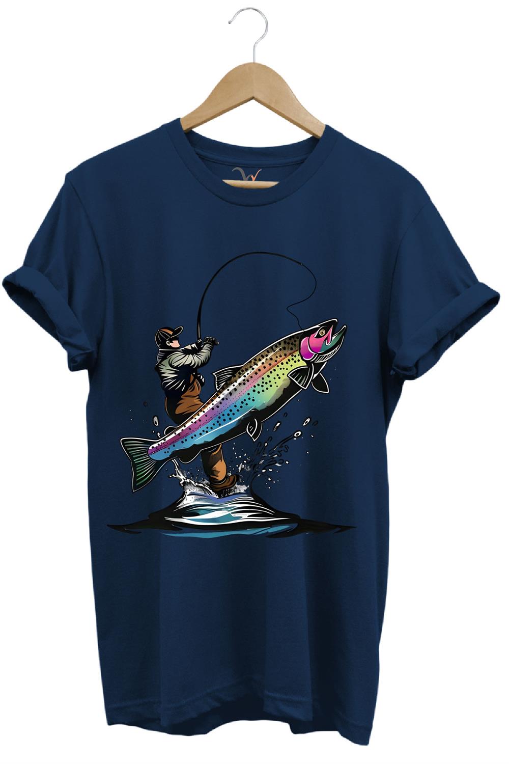 Olta İle Balıkçılık Fishing Balık Avcılığı Alabalık Turna Avcılığı Regular Fit %100 Pamuk Tişört - Lacivert