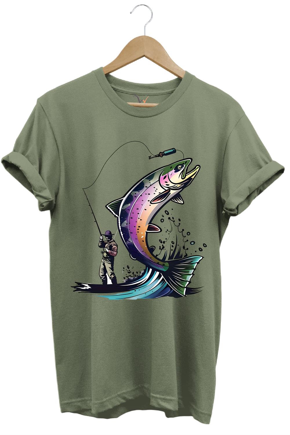 Olta İle Balıkçılık Fishing Balık Avcılığı Alabalık Turna Avcılığı Regular Fit %100 Pamuk Tişört - Haki