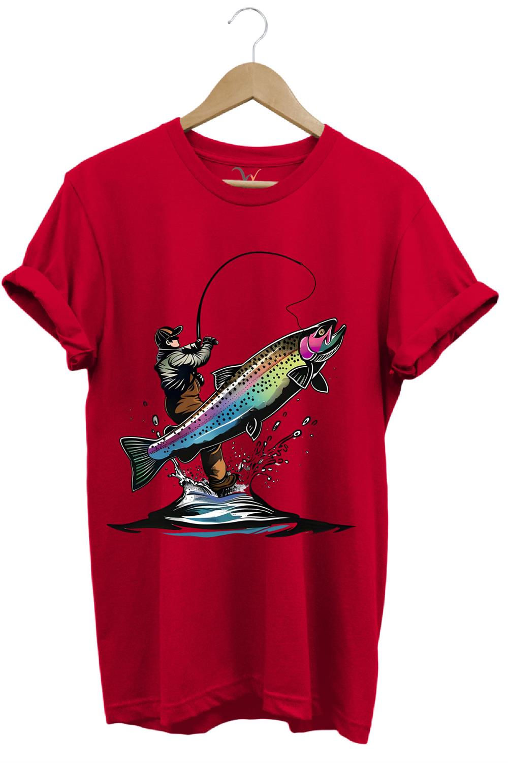 Olta İle Balıkçılık Fishing Balık Avcılığı Alabalık Turna Avcılığı Regular Fit %100 Pamuk Tişört - Kırmızı