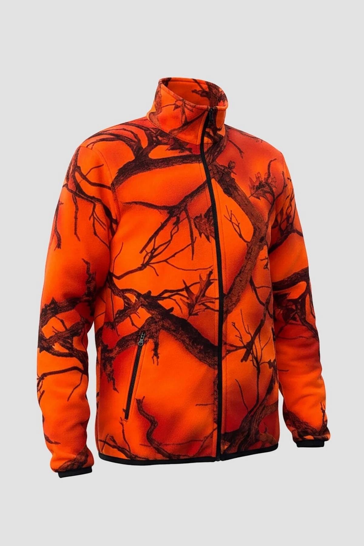 Outdoor Avcılık Turuncu Fosforlu Domuz Avcısı Tüylenme Yapmaz Regular Fit Tam Fermuarlı Polar Hırka Turuncu