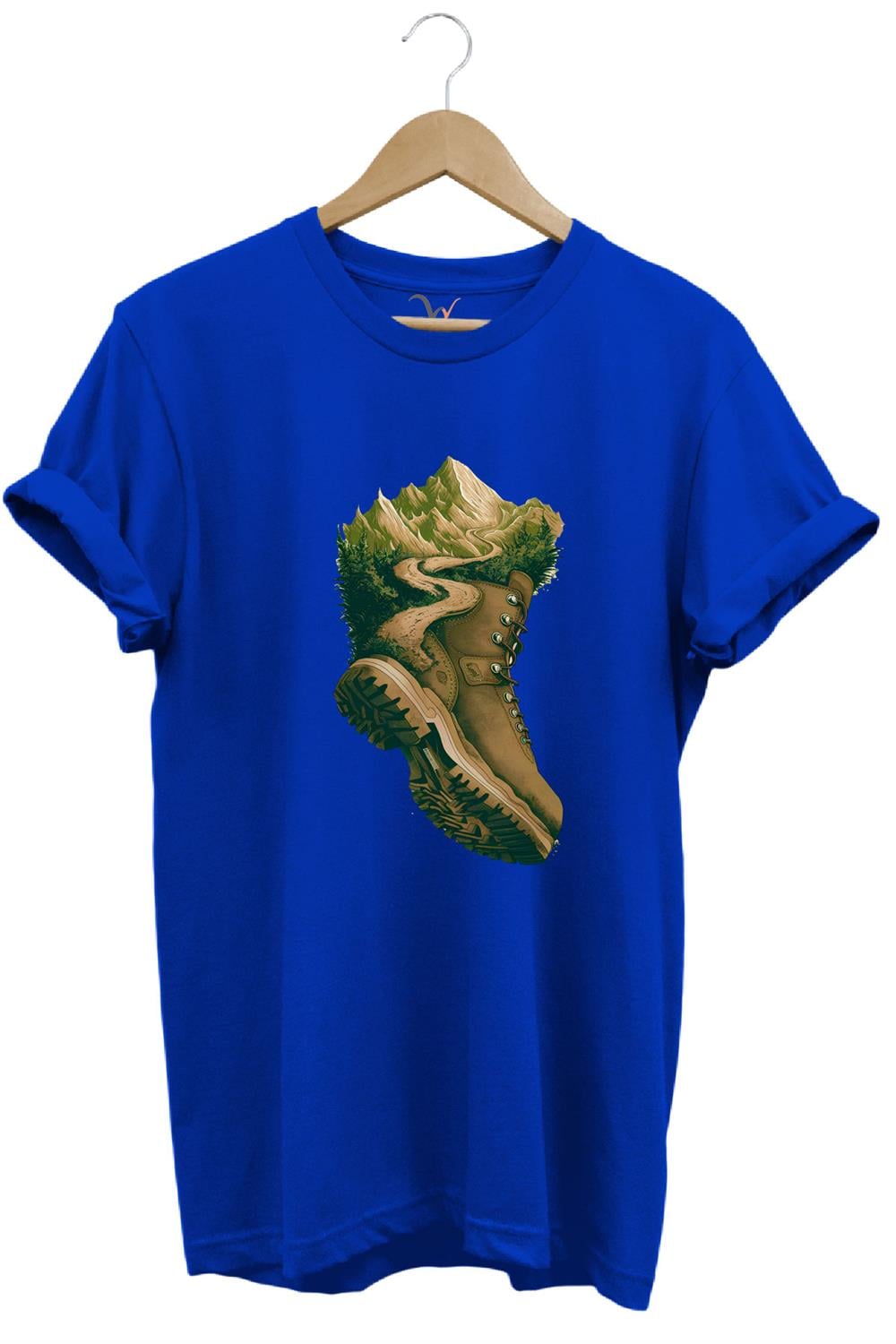 Outdoor Bot Ve Dağ Patika Yol Kamp Gezgin Baskılı %100 Pamuk Regular Fit Bisiklet Yaka T-Shirt - Mavi