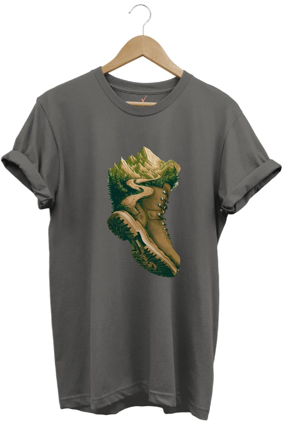 Outdoor Bot Ve Dağ Patika Yol Kamp Gezgin Baskılı %100 Pamuk Regular Fit Bisiklet Yaka T-Shirt - Antrasit