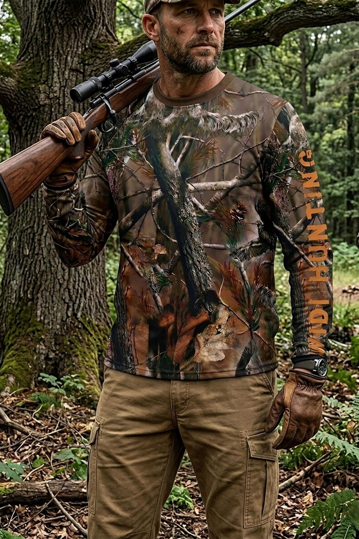 Outdoor Orman Desen Kamuflaj Çulluk Setter Baskılı Kışlık Uzun Kollu Avcı Sweatshirt