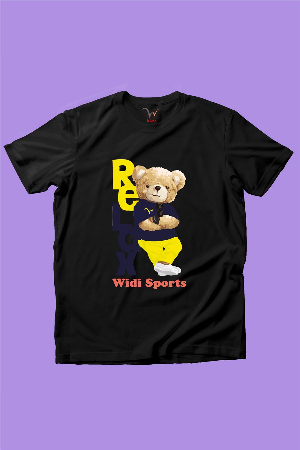 Relax Ayı Tedy Sevimli Cool Ayıcık Baskılı %100 Pamuk Erkek Çocuk Kız Çocuk T-Shirt - Siyah