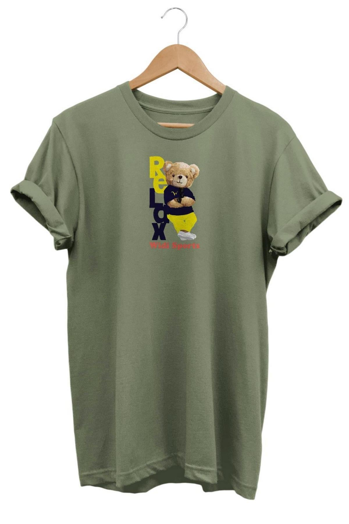 Relax Sarı Ayıcık Baskılı T-Shirt Haki