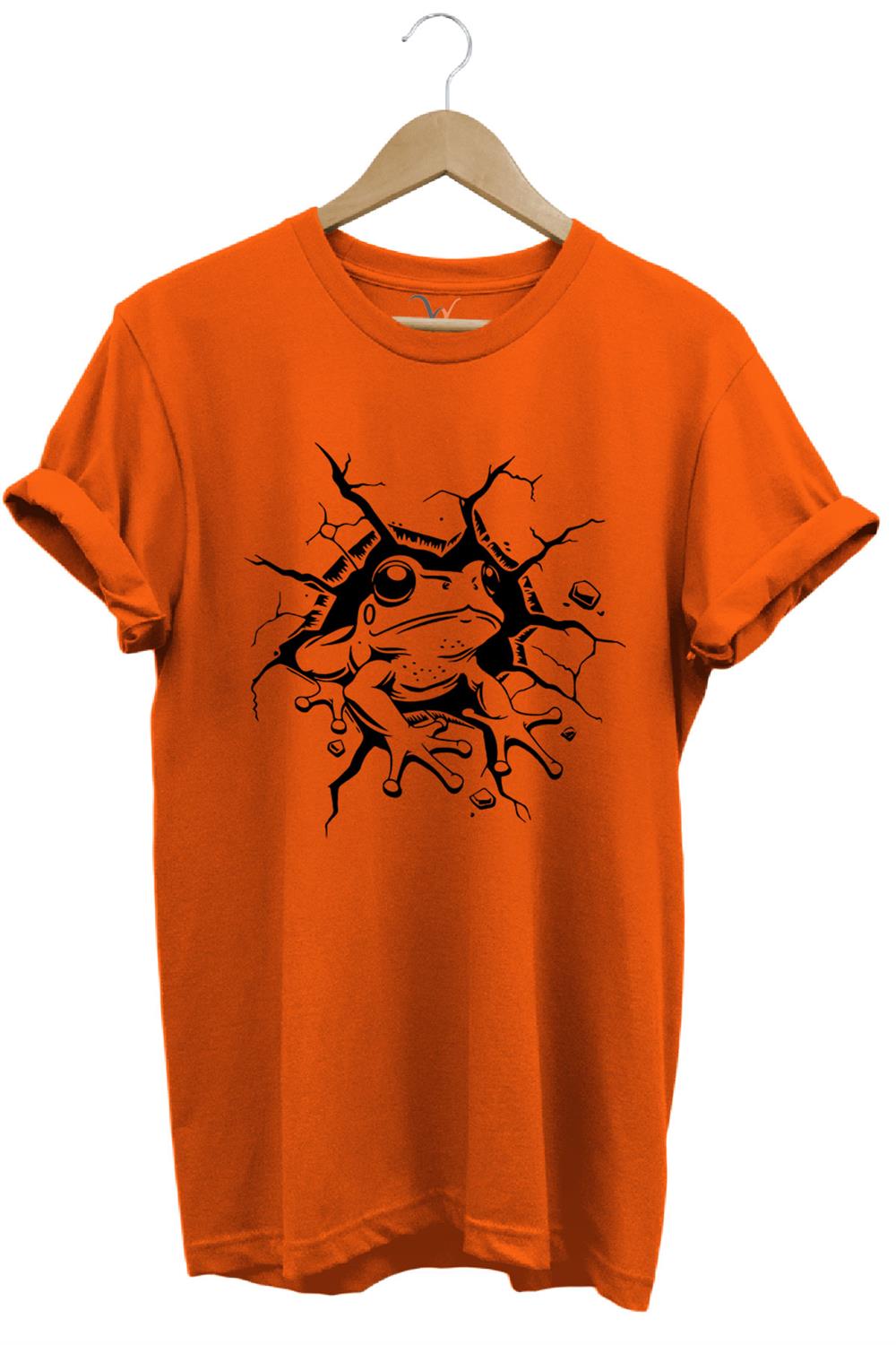 Sevimli Kurbağa Baskılı %100 Pamuk Regular Fit Bisiklet Yaka T-Shirt - Turuncu