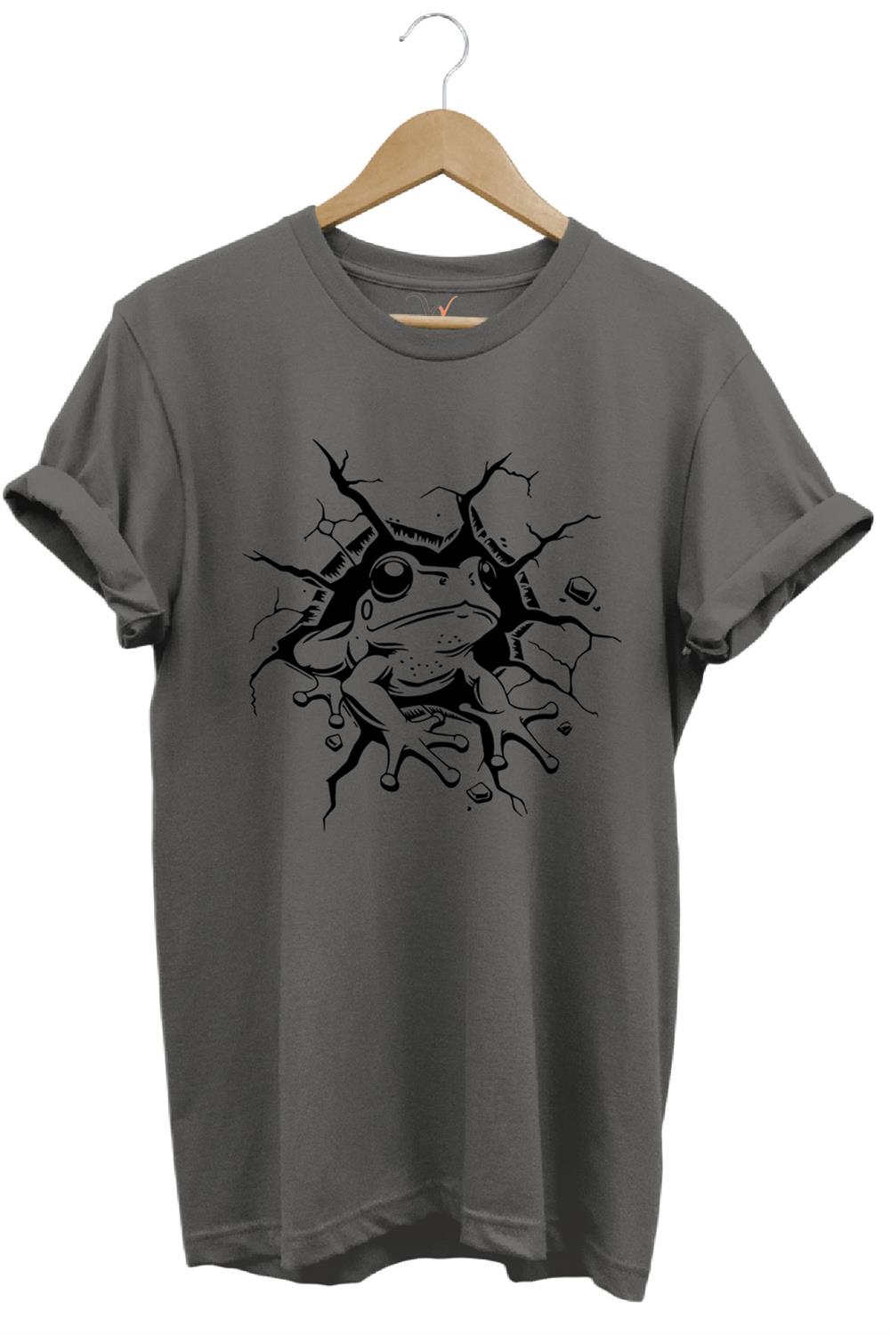 Sevimli Kurbağa Baskılı %100 Pamuk Regular Fit Bisiklet Yaka T-Shirt - Antrasit