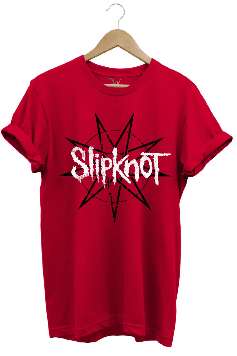 Slipknot Rock Metal Müzik Grubu Stars Baskılı Regular Fit T-Shirt - Kırmızı