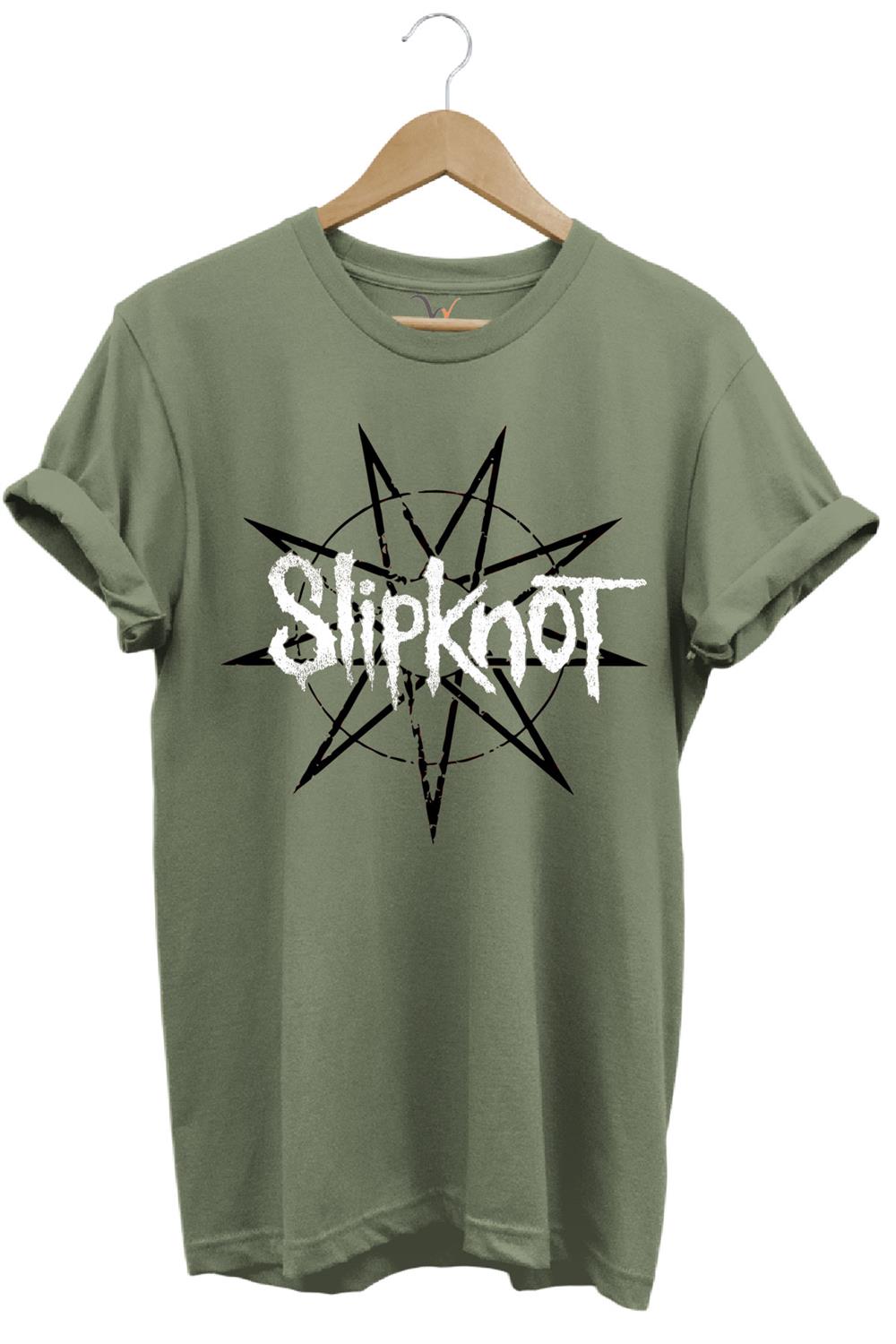 Slipknot Rock Metal Müzik Grubu Stars Baskılı Regular Fit T-Shirt - Haki