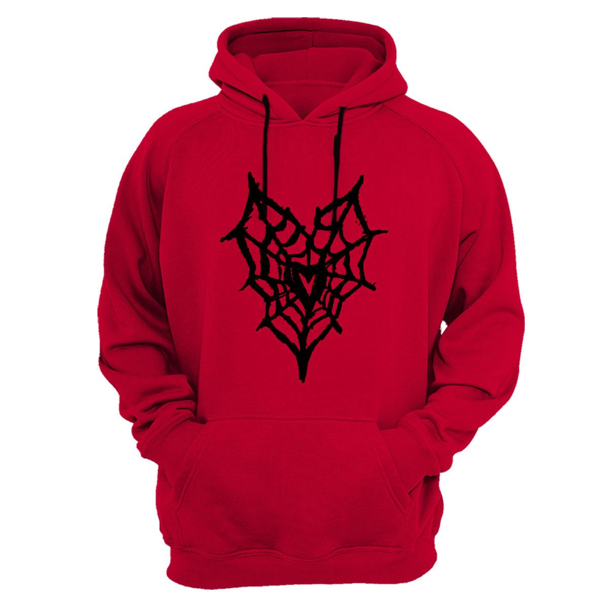 Sokak Stili Streetwear Baskılı Gotik Kalp Örümcek Ağı %100 Pamuk Sweatshirt - Kırmızı