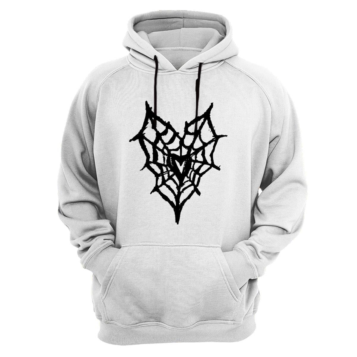 Sokak Stili Streetwear Baskılı Gotik Kalp Örümcek Ağı %100 Pamuk Sweatshirt - Beyaz
