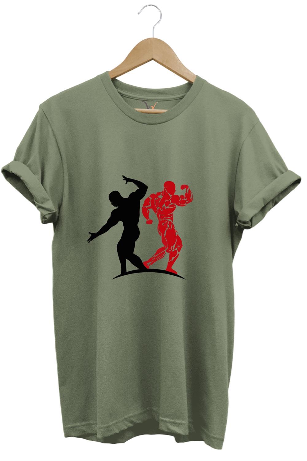 Sporcu Fitness Baskılı Gym Regular Fit %100 Pamuk Bisiklet Yaka Premium T-Shirt - Haki