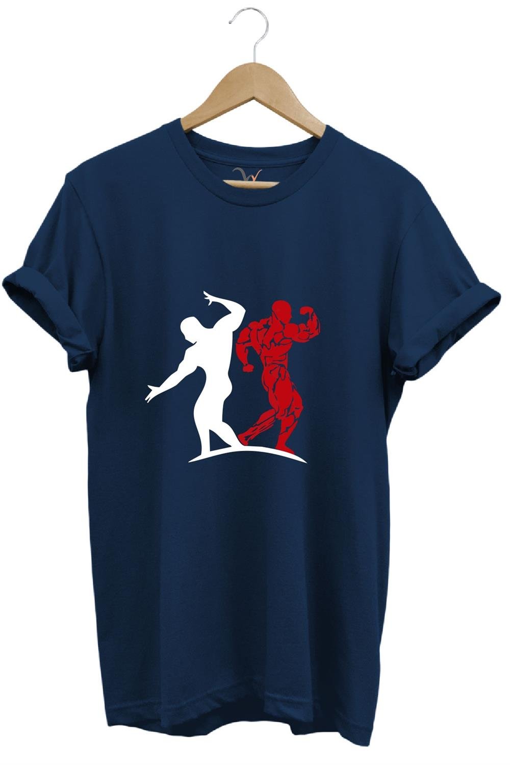 Sporcu Fitness Baskılı Gym Regular Fit %100 Pamuk Bisiklet Yaka Premium T-Shirt - Lacivert