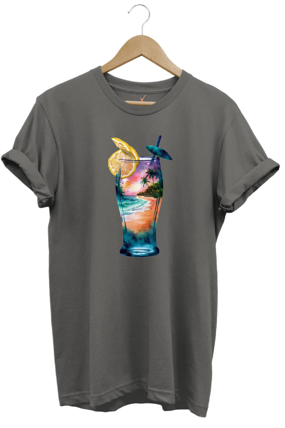 Summer Yaz Havasa Ve Kokteyl Baskılı %100 Pamuk Unisex Regular Fit T-Shirt - Antrasit