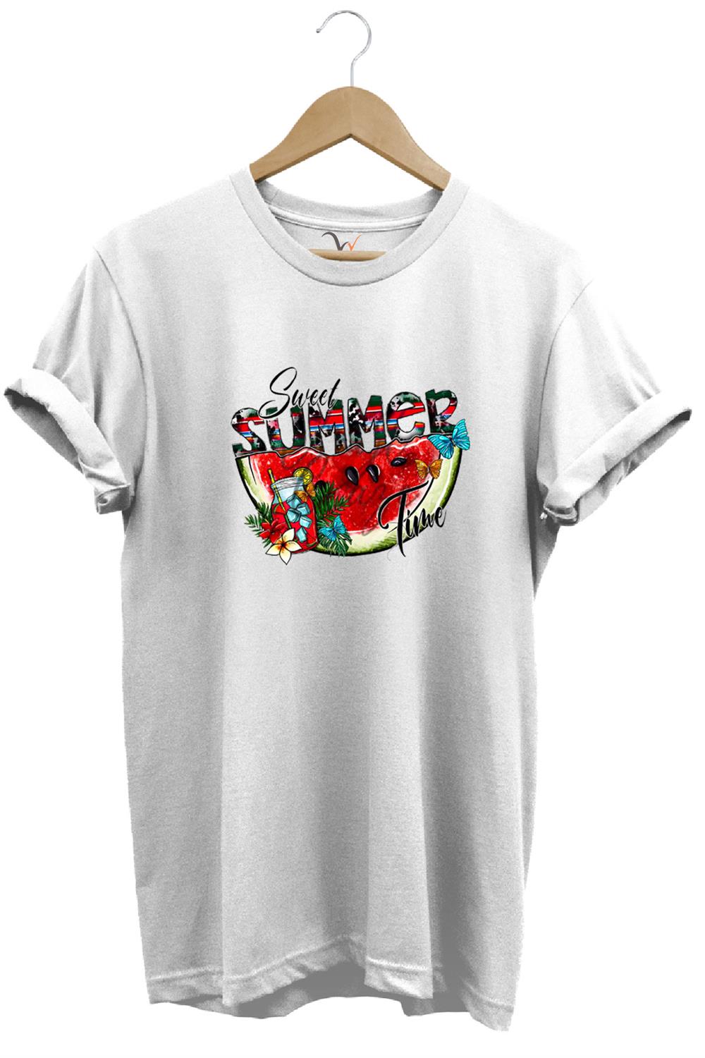 Summer Yazlık Karpuz Tasarım Baskılı %100 Pamuk Regular Fit T-Shirt - Beyaz
