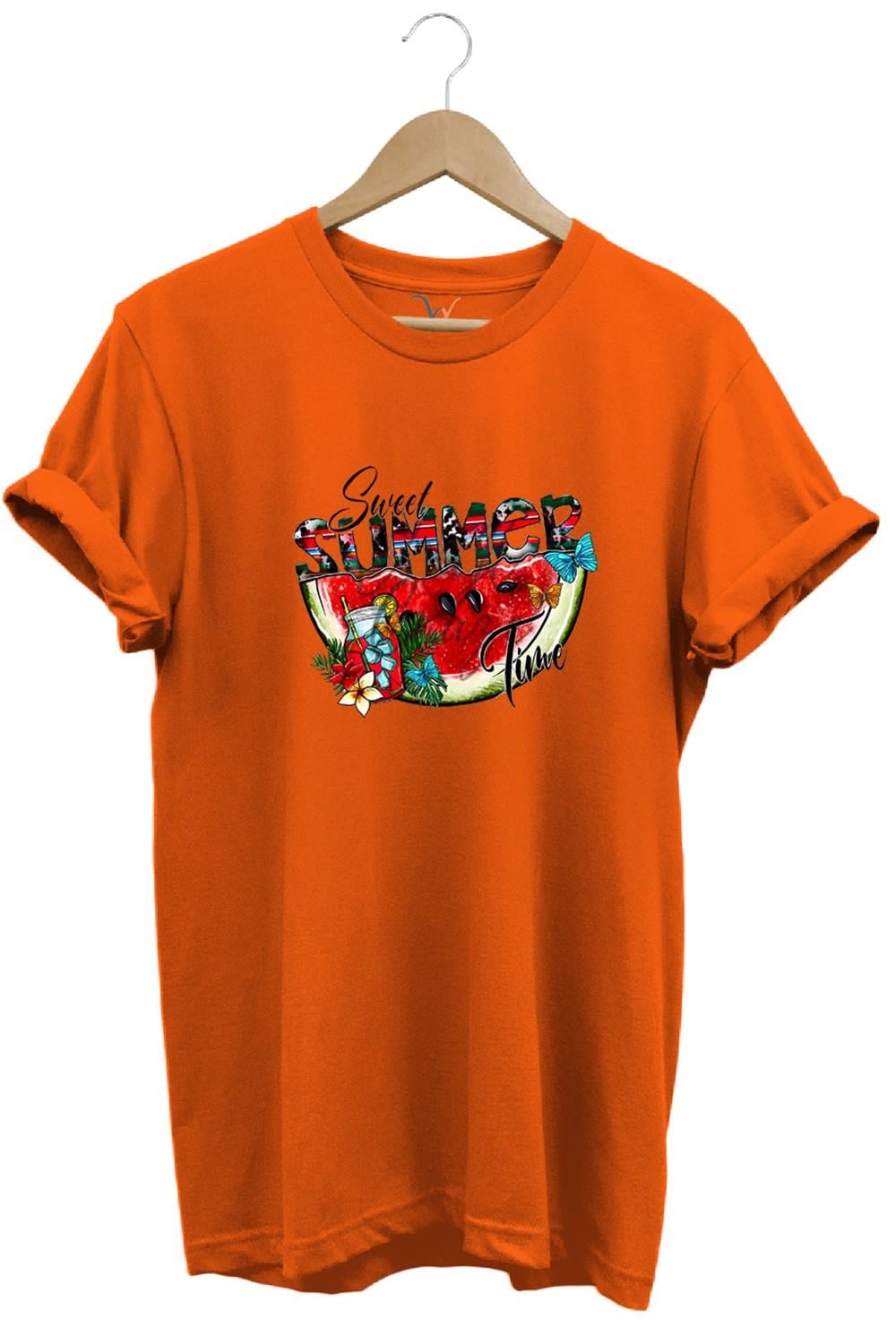 Summer Yazlık Karpuz Tasarım Baskılı %100 Pamuk Regular Fit T-Shirt - Turuncu