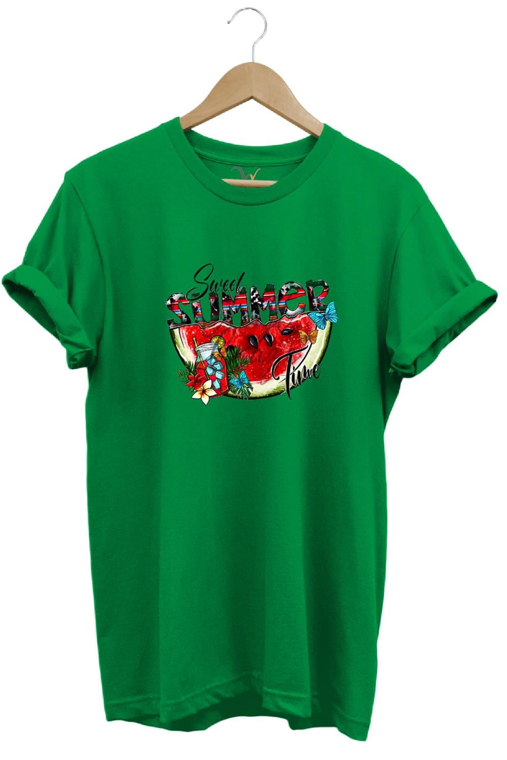 Summer Yazlık Karpuz Tasarım Baskılı %100 Pamuk Regular Fit T-Shirt - Yeşil