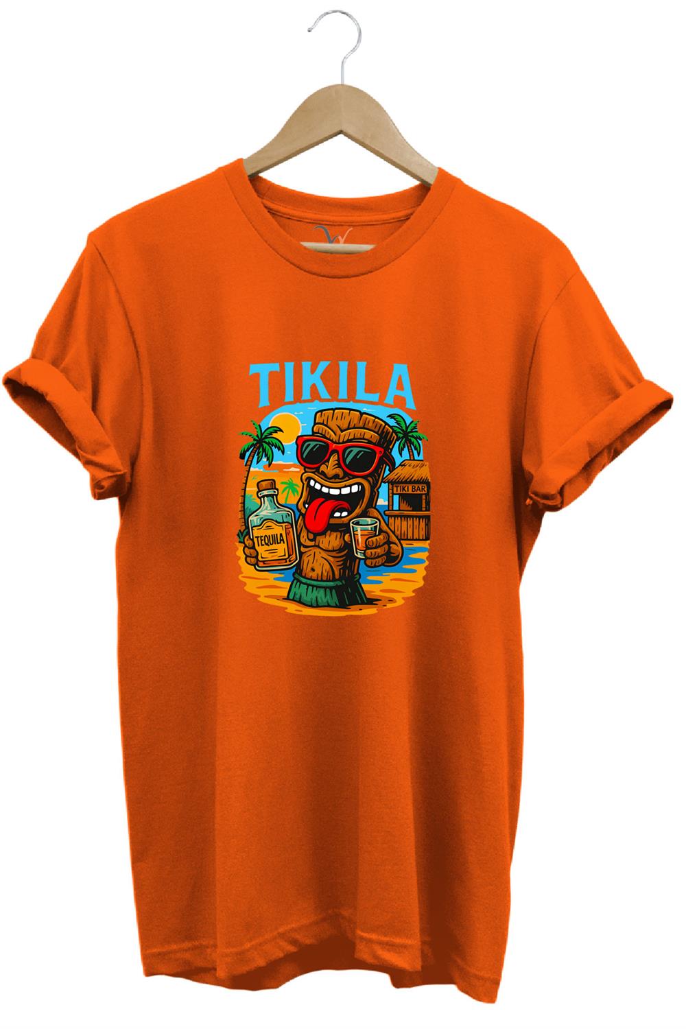 Summer Yazlık Tekila Yazı Baskılı %100 Pamuk Regular Fit Premium T-Shirt - Turuncu