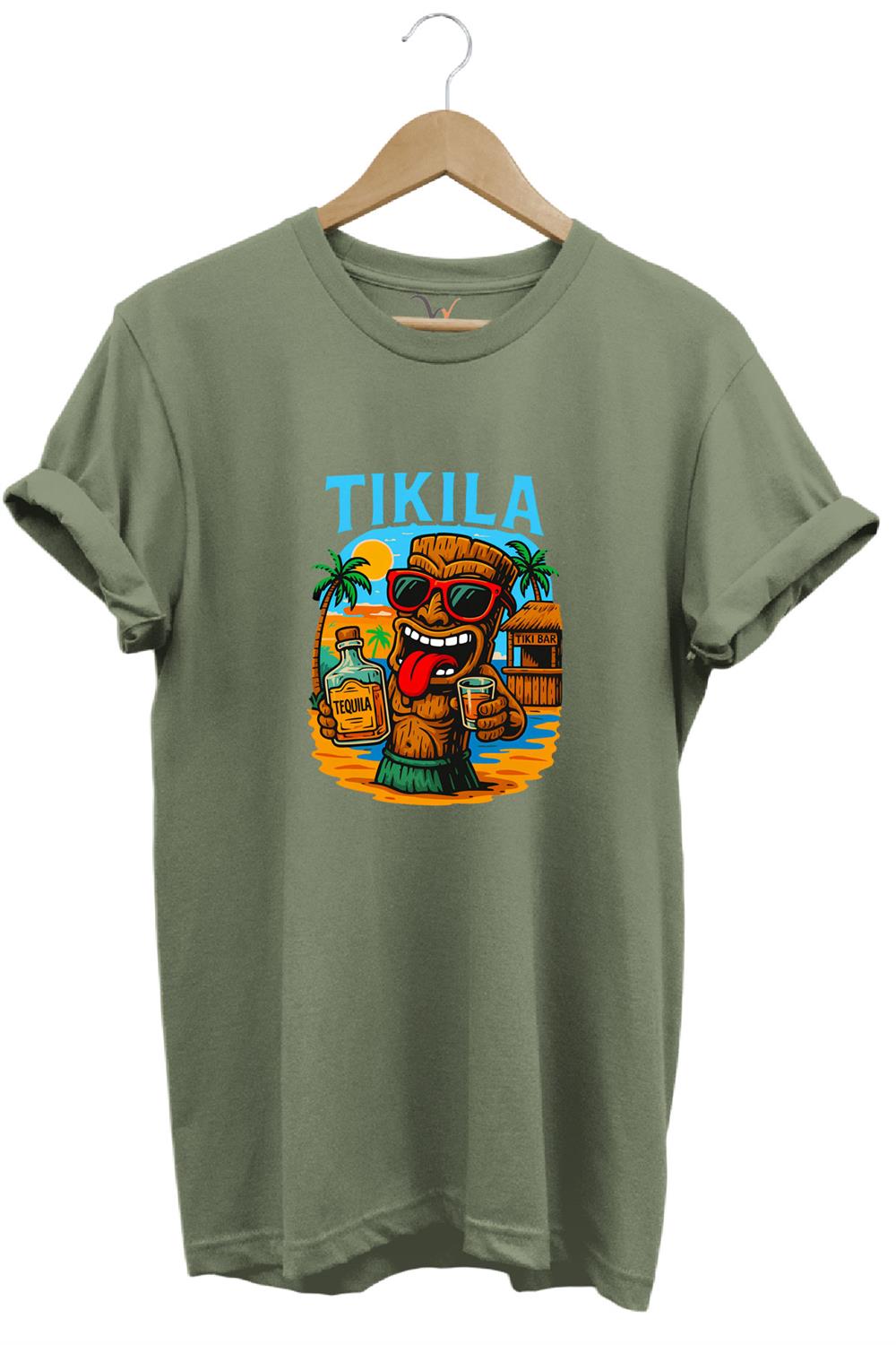 Summer Yazlık Tekila Yazı Baskılı %100 Pamuk Regular Fit Premium T-Shirt - Haki