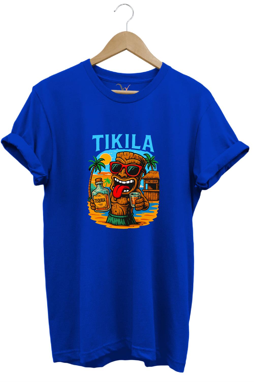 Summer Yazlık Tekila Yazı Baskılı %100 Pamuk Regular Fit Premium T-Shirt - Mavi