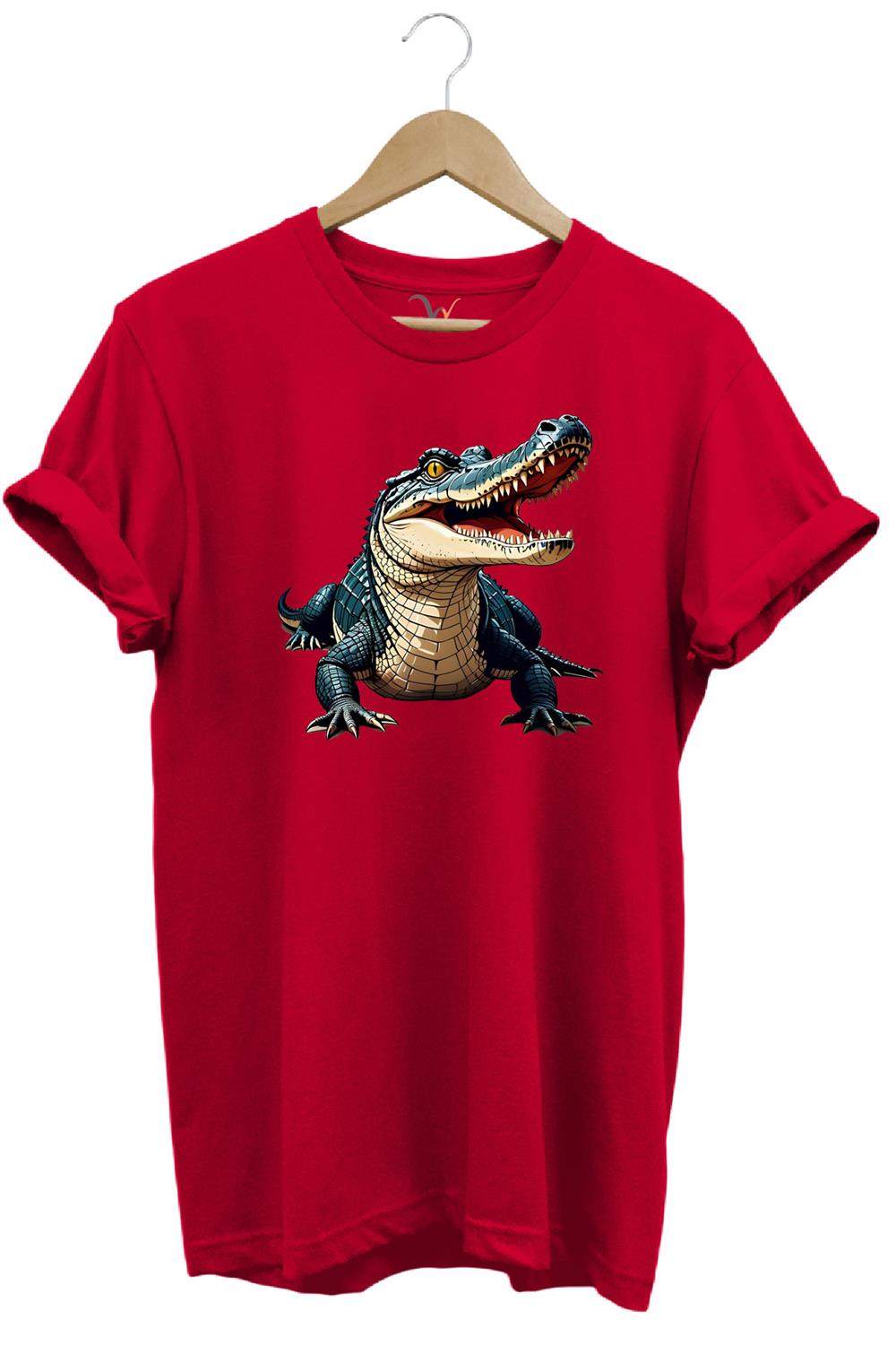 Timsah Baskılı %100 Pamuk Regular Fit T-Shirt - Kırmızı