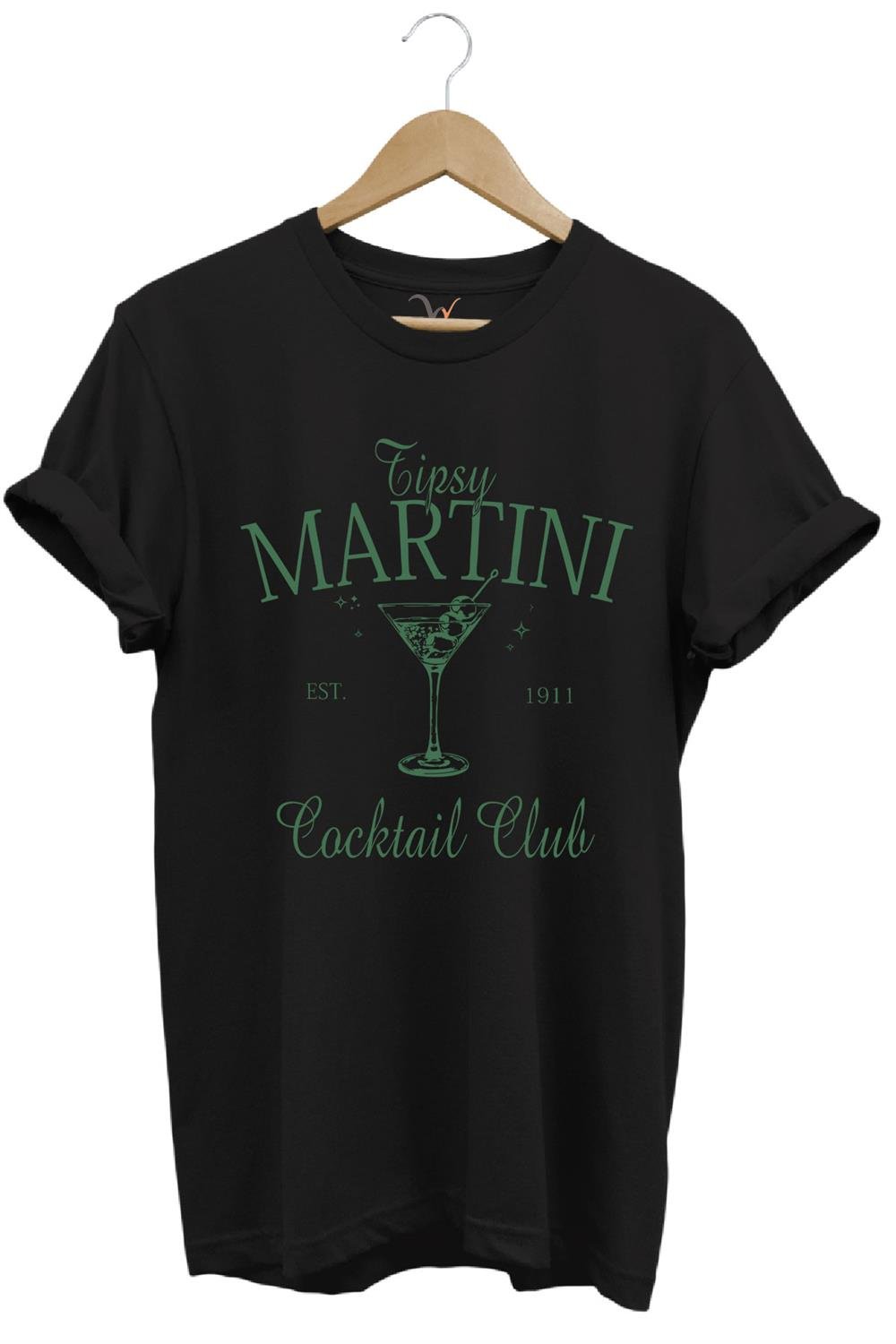 Tipsy Martini Cocktail Club Tasarım Baskılı Old Money Y2K %100 Pamuk Regular Fit Premium T-Shirt - Siyah