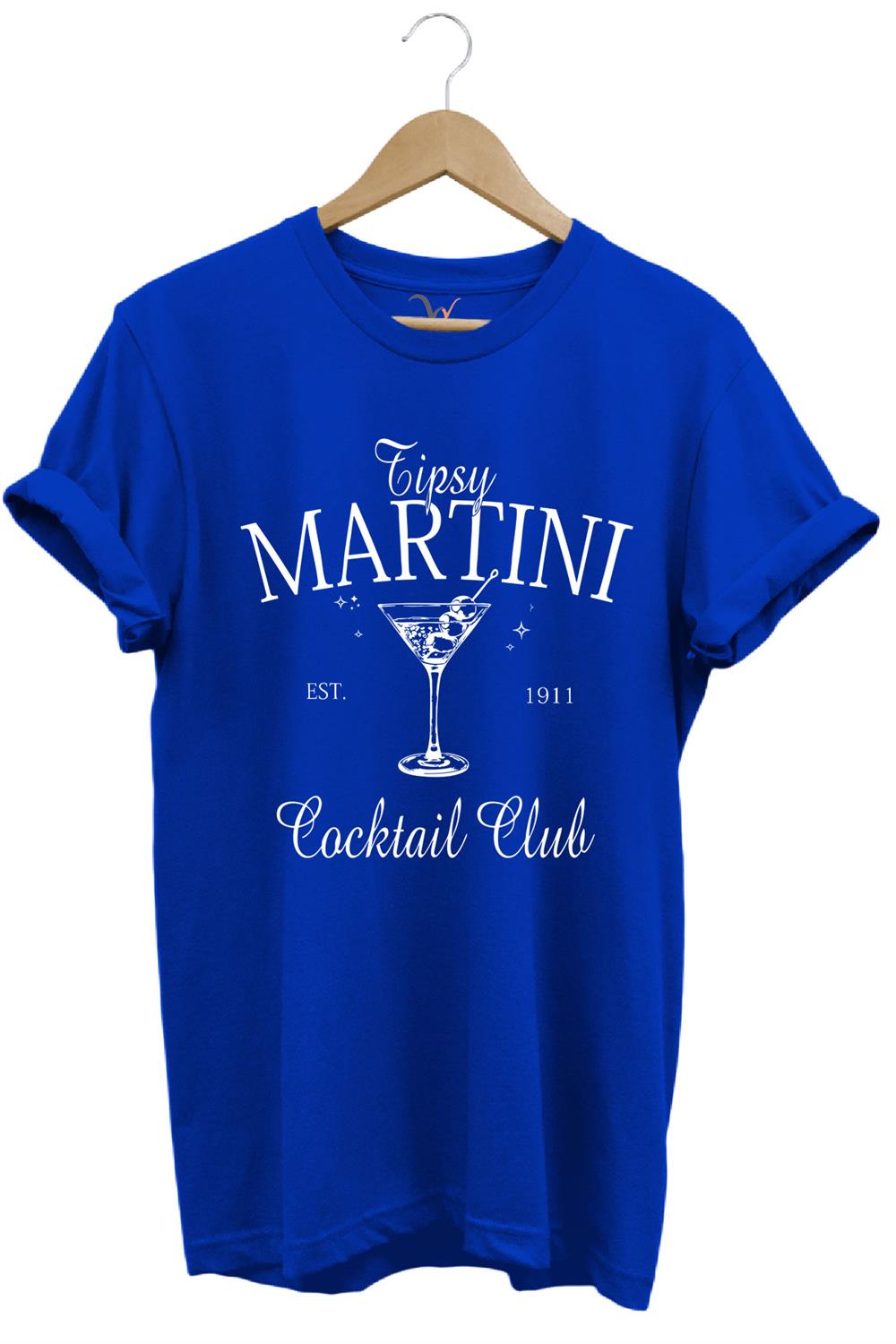 Tipsy Martini Cocktail Club Tasarım Baskılı Old Money Y2K %100 Pamuk Regular Fit Premium T-Shirt - Mavi
