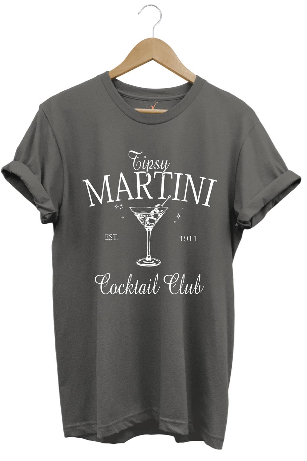 Tipsy Martini Cocktail Club Tasarım Baskılı Old Money Y2K %100 Pamuk Regular Fit Premium T-Shirt - Antrasit